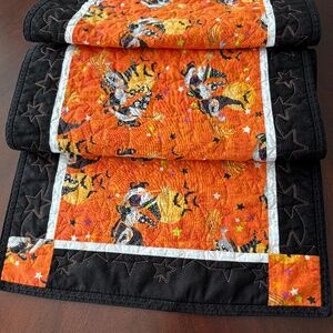 Halloween Fall quilted table runner with witchy gnomes pattern